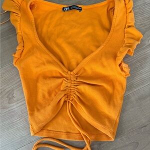 Zara Vibrant Orange Ruched Crop Top